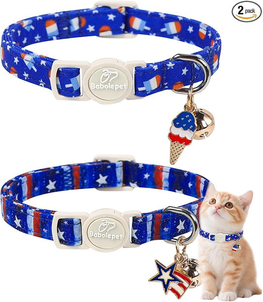2 Pack 4th of July Cat Collars by Babolepet