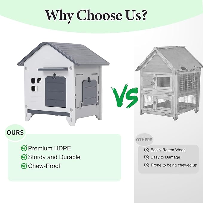 Rabbit Hutch Outdoor Indoor Plastic Waterproof Bunny Cage Enclosure Chew-Proof - Image 2