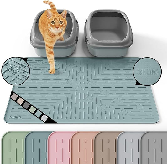 OHMO Cat Litter Mat Trapping Mat Premium Silicone 31.5x23.6 Light Blue by OHMO