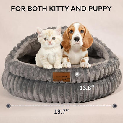 CHEERPALS Cat Cave Bed for Indoor Cats, Washable Covered Cat Bed Hooded Kitty - Image 5