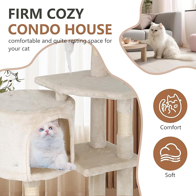 FDW | 36" Cat Tree Tower | Beige | Multi-Level Indoor Activity Center - Image 4