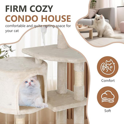 FDW | 36" Cat Tree Tower | Beige | Multi-Level Indoor Activity Center - Image 4