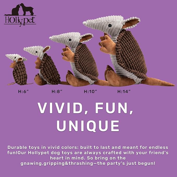 Hollypet Plush Dog Squeaky Toy Stuffed Armadillo Animal Pet Puppy Chew Toys - Image 2
