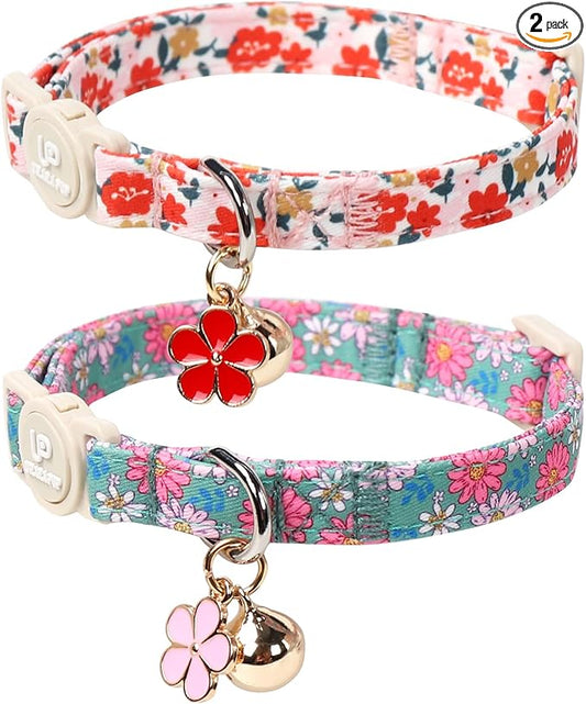 Cat Collar, Spring Green Leaf Flower Kitten Collar by UPURARAPUP