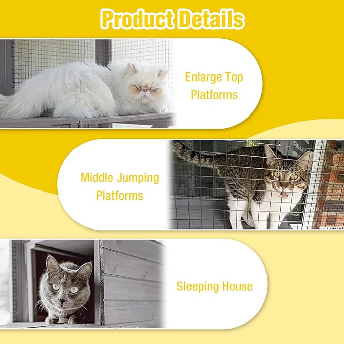 70.1’’ Large Wooden Catio Outdoor Cat Enclosure, Hammock and Scratching Post - Image 7