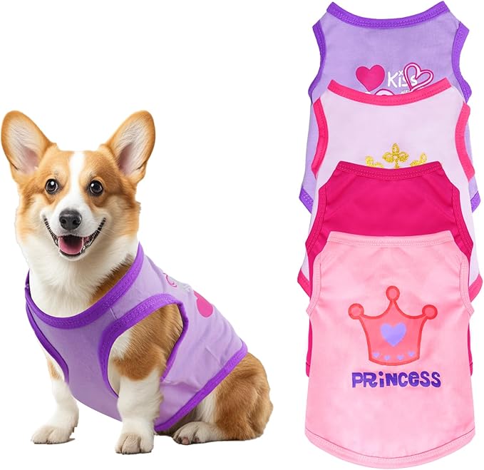 Pistha 4 Pack Dog Shirts Summer Printed Puppy Clothes Cute Sleeveless Pet T - Image 2