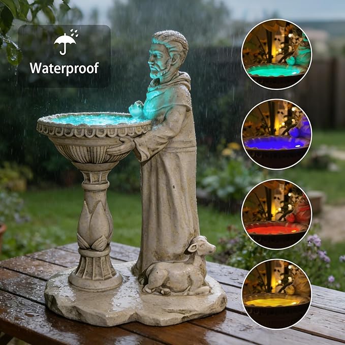 Sheaifun St Francis Garden Statue Outdoor Solar Garden Decor Resin 10.5 Inch - Image 8
