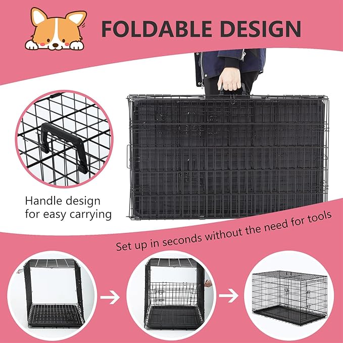 FDW 45 Inch Dog Crate for Large Dogs, Folding Metal Cage - Image 6