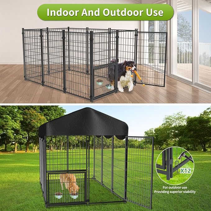 Dog Kennel Outdoor with Roof, 4x4.5x6.2FT Large Heavy Duty Outside Dog Enclosure - Image 7