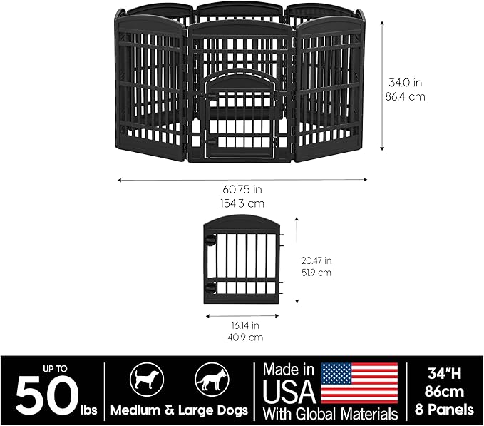 IRIS USA Dog Playpen with Door, 34” 8 Panel Pet Exercise Pen – Indoor Outdoor - Image 3