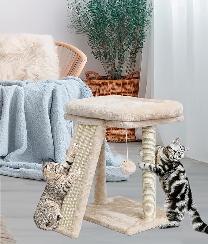 SYANDLVY Small Cat Tree with Scratching Post, Cat Scratching Board with Perch - Image 6