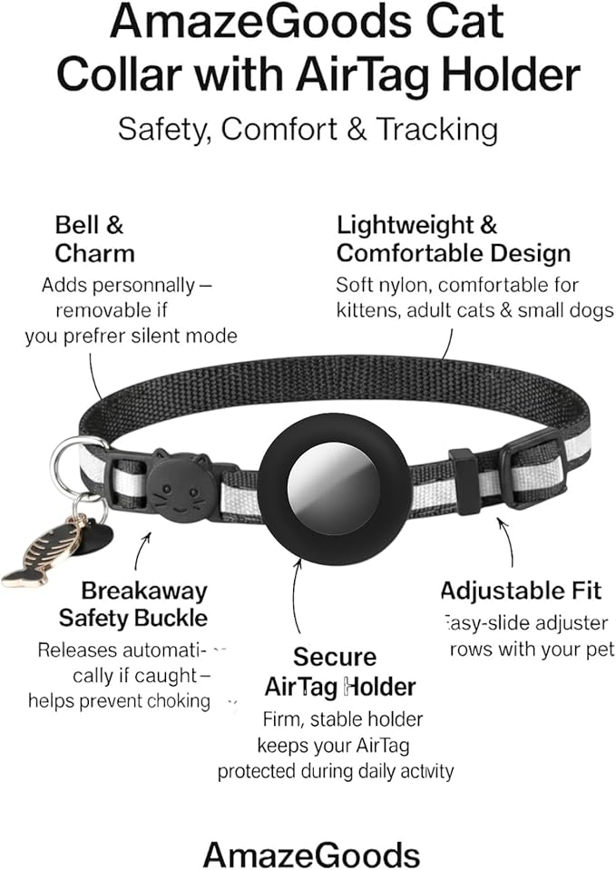 AirTag Cat Collar with AirTag Holder, Breakaway Reflective Cat Tracker Collar - Image 3