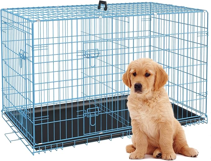 BestPet | Dog Crate | 24" | Blue | Foldable Metal Kennel by BestPet