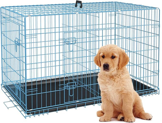 BestPet | Dog Crate | 24" | Blue | Foldable Metal Kennel by BestPet