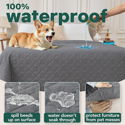 PAWFINITY Waterproof Dog Bed Covers, Pee Proof Pet Blanket, Paw Print Quilted - Image 3