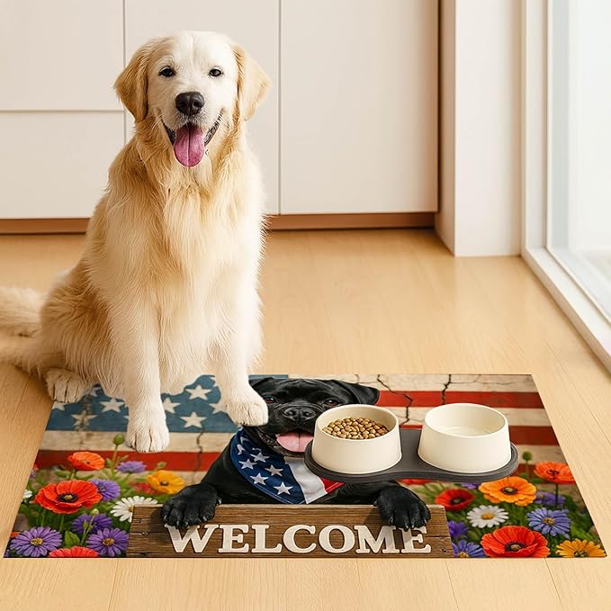 HOMETITUTE Dog Food Mat 4th of July Flag Pet Food Mats Independence Day - Image 3
