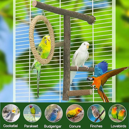 Bird Branch Perch Swing Toys, Natural Wood Parrot Cage Accessories - Image 2