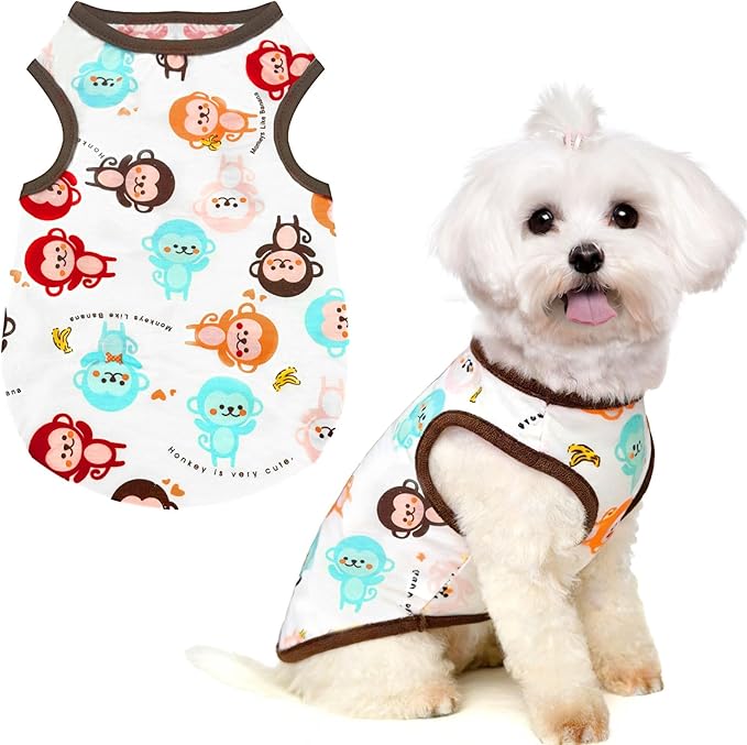 PETCARE Cartoon Dog Shirts for Small Dogs Cute Dog Clothes Brown Monkey Tshirt by PETCARE