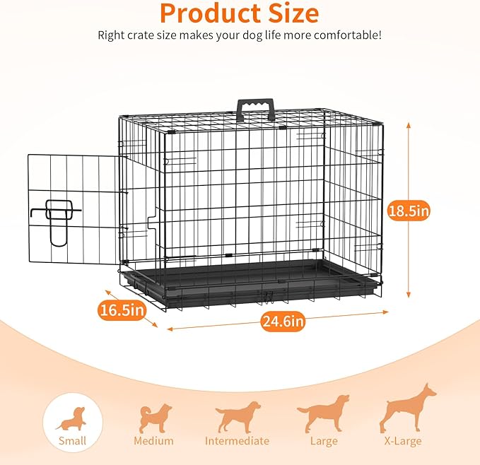 FDW Dog Crate 24-Inch Dog Cage Single Door Foldable Metal Kennel - Image 6