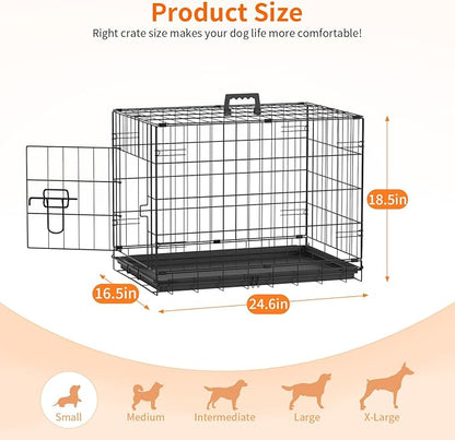 FDW Dog Crate 24-Inch Dog Cage Single Door Foldable Metal Kennel - Image 6