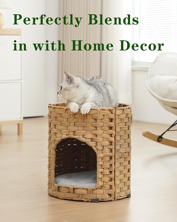 SETVSON Cat House for Indoor Cat, Small Cat Houses Handwoven PE Rattan Kitten - Image 7