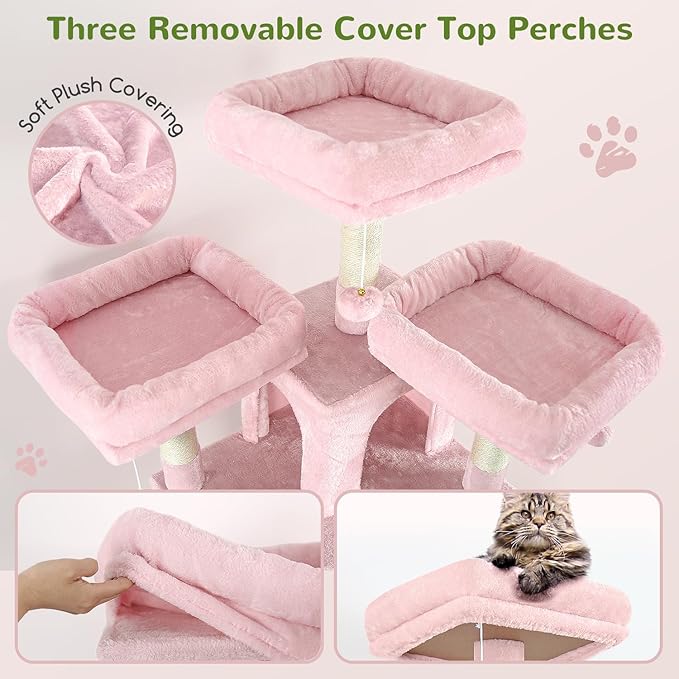 Globlazer Big Pink Cat Tower for Indoor Cats, 80inch Cat Tower for Multiple - Image 3