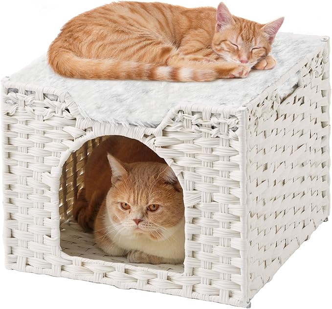 SETVSON Cat Beds Indoor Kitten House, Handwoven Rattan Cat Cave Pet Cube by SETVSON