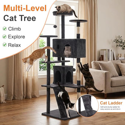 FDW | 70" Cat Tree Tower | Dark Gray | Multi-Level Indoor Activity Center - Image 6
