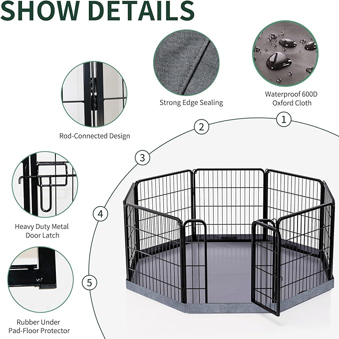 PETIME Dog Playpen, Metal Exercise Puppy Pen Heavy Duty Kennels Yard Fence - Image 2