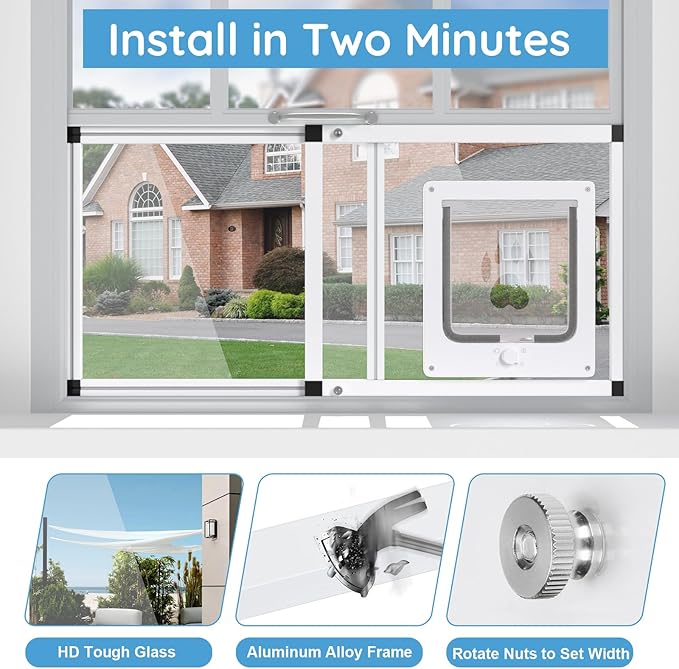 Sliding Cat Door for Window, Fits 22"-28.5" Width Window, 1-Min Install | - Image 5