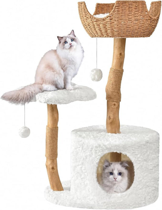 Easyego Modern Cat Tree, 39.9" Aesthetic Wood Cat Tree Tower by Easyego