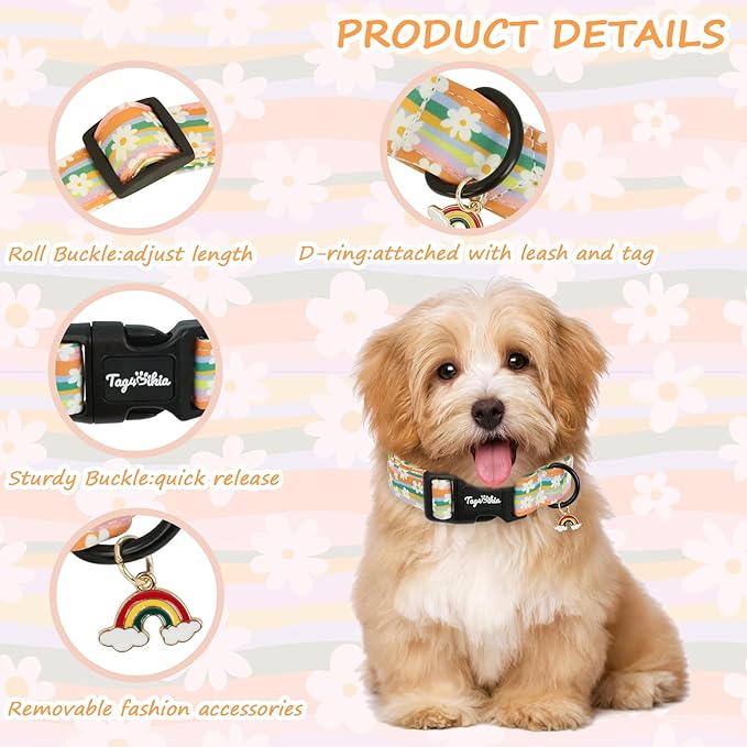 Dog Collar with Rainbows & Flowers Patterns, Spring Summer Collection Dog - Image 3