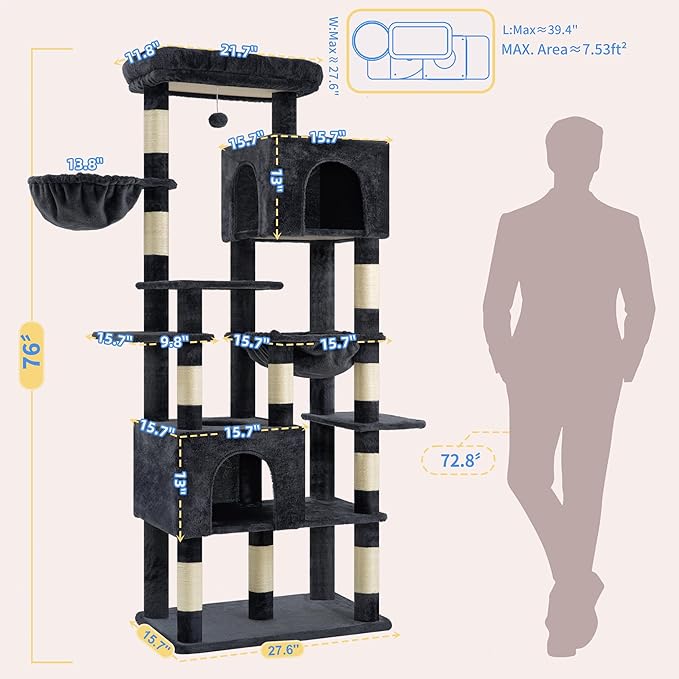 Heybly Cat Tree, 76-Inch Tall Heavy Duty Cat Tower - Image 2