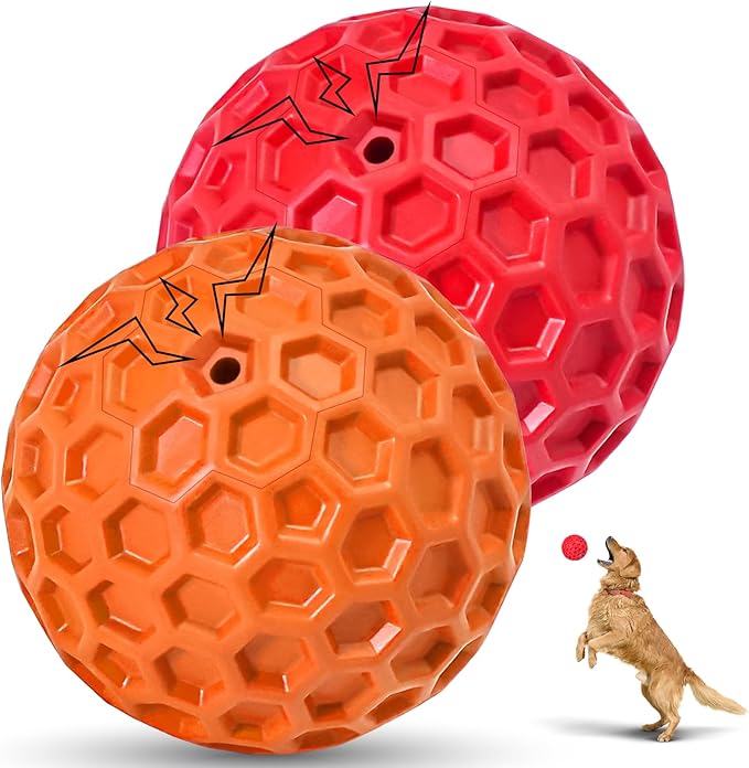 2 Pack Indestructible Squeaky Dog Balls by CHEODIN