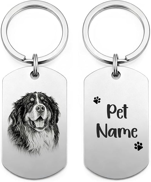 Custom Dog or Cat Portrait Keychain, Personalized Photo Engraved Keychains by CDBUY