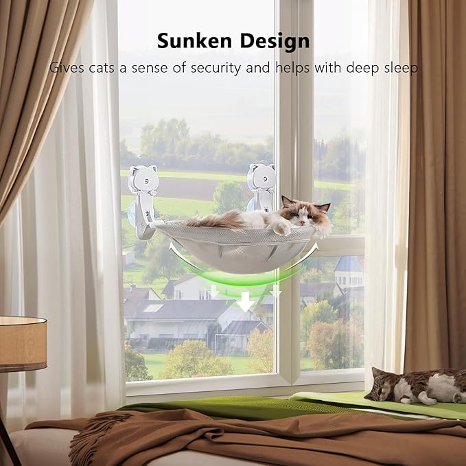 JUNSPOW Cat Window Perch Cordless, Foldable & Stable Cat Beds- Breathable Cat - Image 2