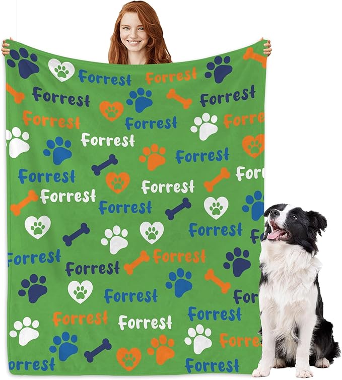 Personalized Dog Blankets with Name, Custom Paw Print Blanket by Artsadd