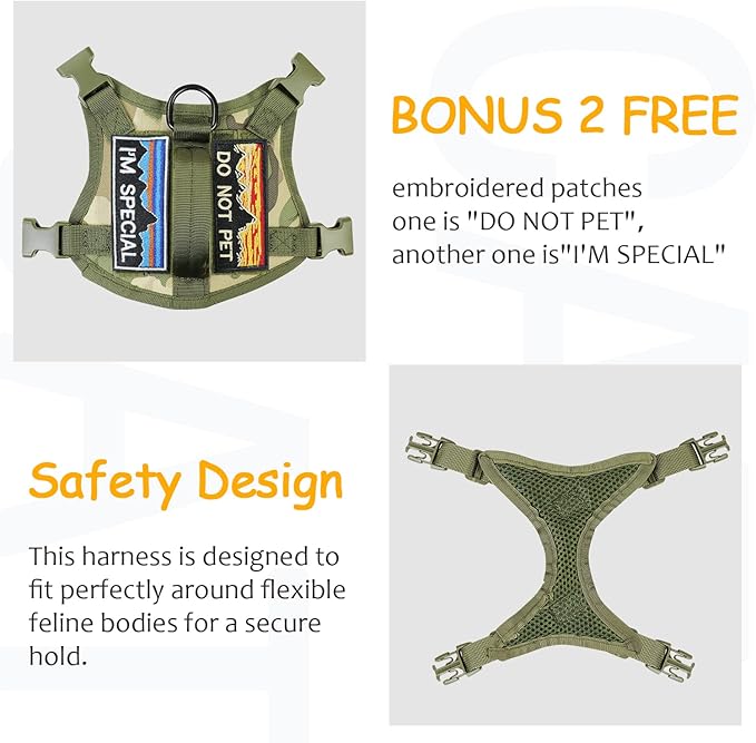 Tactical Cat Harness for Walking, Adjustable Escape Proof Pet Vest for Large Cat - Image 2