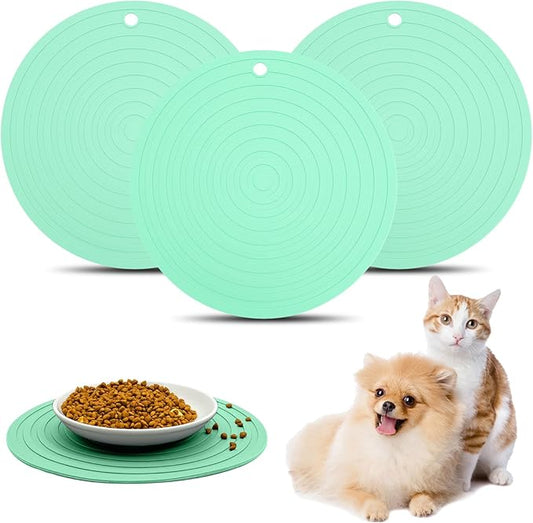 Fhiny 3PCS Silicone Pet Food Mat, 9.5" Round Waterproof Non-Slip Dog Cat Bowl by Fhiny