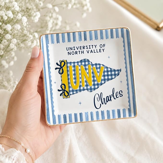 LOVELYPOD Custom School Pennant Flag Jewelry Tray, Personalized College Grad - Image 4