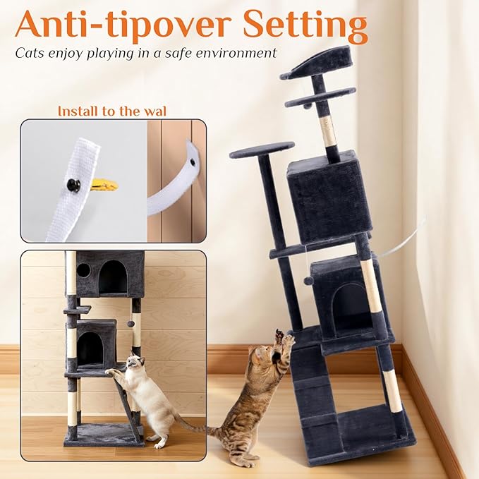 DUMOS 62-inch Indoor Cat Tree Tower –Multi-Level Pet House - Image 5