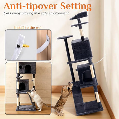 DUMOS 62-inch Indoor Cat Tree Tower –Multi-Level Pet House - Image 5