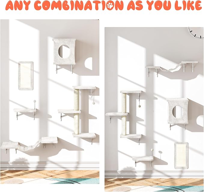5 Pcs Cat Wall Shelves Set, Wall-Mounted Climber - Image 4