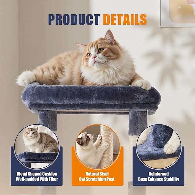 DUMOS 63 Inch Cat Tree Tower, Large Multi Level Cat Climbing Tower - Image 4