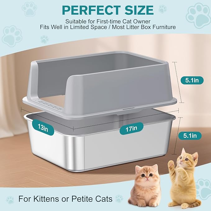 2PACK Stainless Steel Cat Litter Box, Metal Kitty Litter Box - Image 2