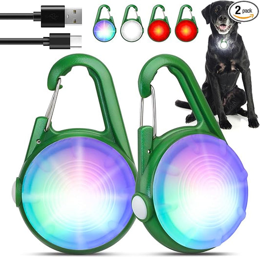 2Pack Dog Lights for Night Walking Dog Collar Light Clip on Rechargeable Glow by POEEY