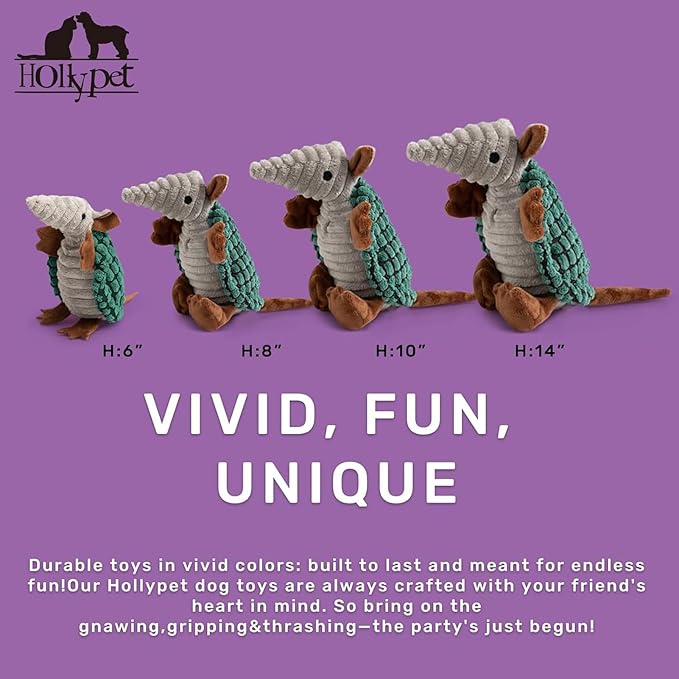Hollypet Plush Dog Squeaky Toy Stuffed Armadillo Animal Pet Puppy Chew Toys - Image 2