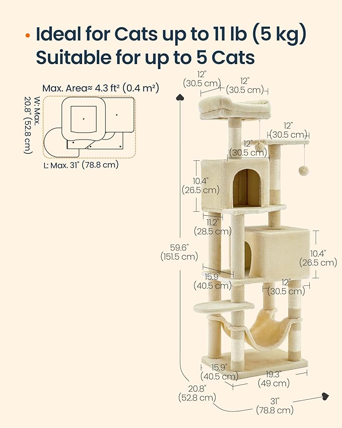 SONGMICS HOME Cat Tree for Indoor Cats, Hammock and Condo - Image 6