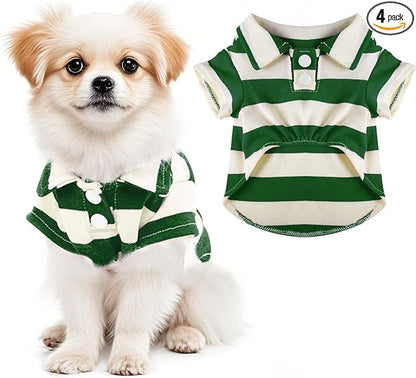Dog Shirt Polo Shirt Striped Collar Puppy Clothes Summer Button Up Pet Clothes by Pistha