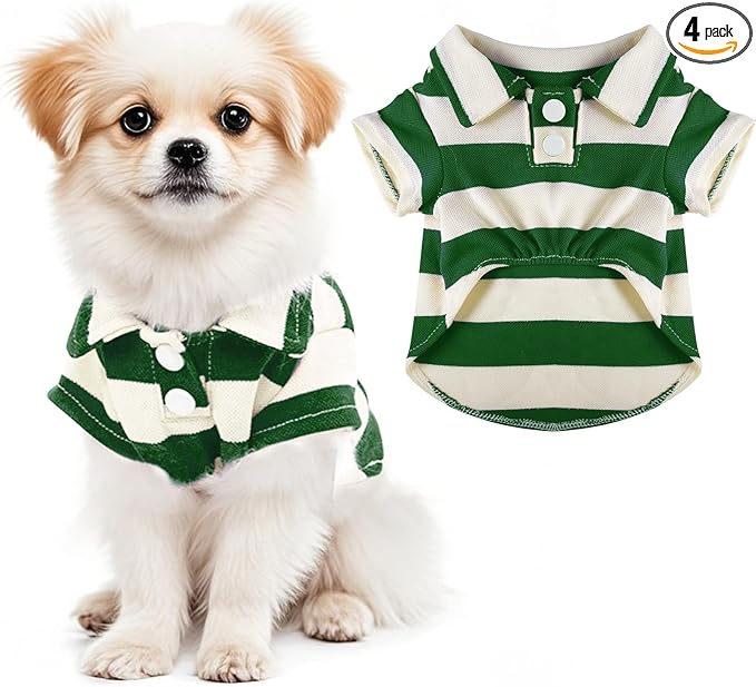 Dog Shirt Polo Shirt Striped Collar Puppy Clothes Summer Button Up Pet Clothes by Pistha